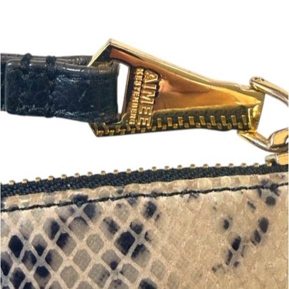 Aimee Kestenberg Leather Snakeskin Wristlet – Multi-Pocket Zip Clutch